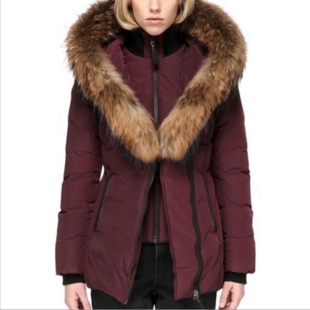 Hardly worn Mackage Adali Burgundy Fur-Trimmed Jacket xl